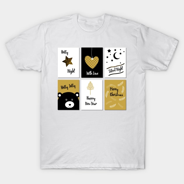 Merry Christmas cards - black, white and gold T-Shirt by grafart